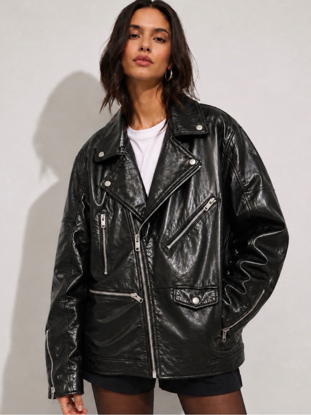 ZARA Oversized Black 100% Lamb Leather Biker Motorcycle Jacket Size M